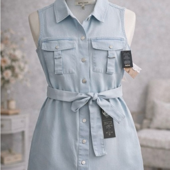 Love Culture Dresses & Skirts - NWT Love Culture Denim Dress • Button Front Sleeveless Belted Dress